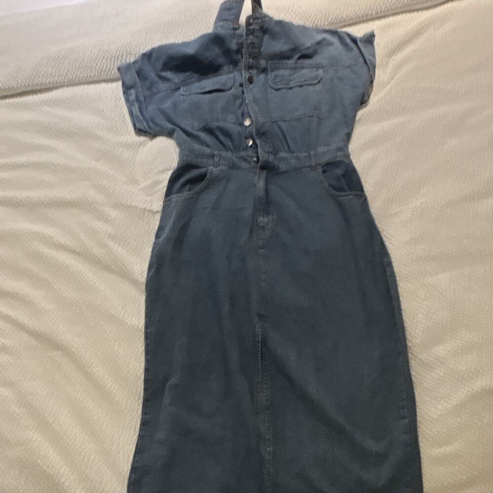 Given Kale blue denim maxi dress with full button-front closure Medium